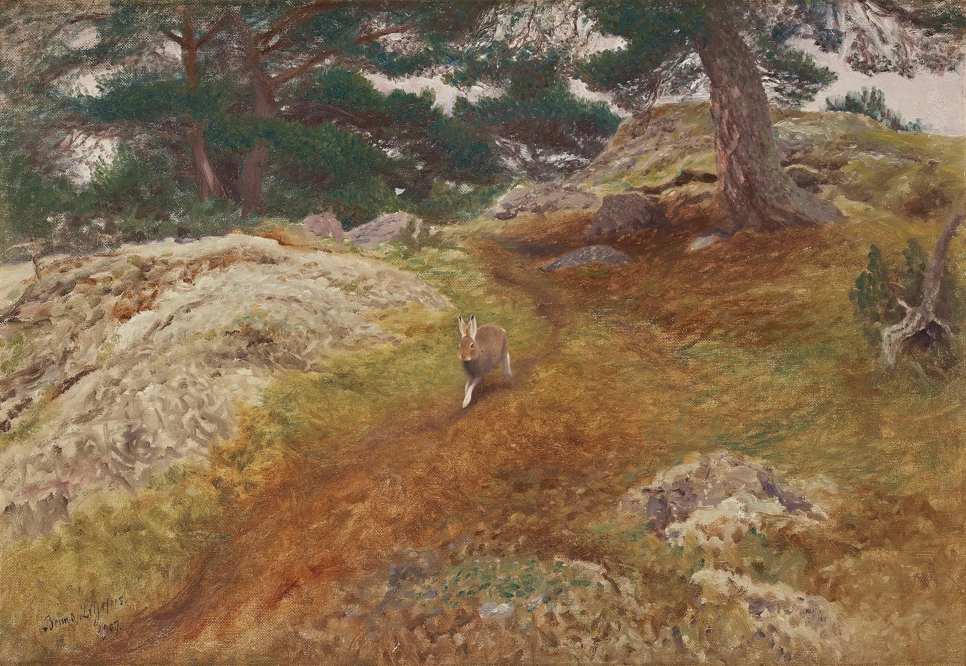 Paysage avec lièvre - Bruno Liljefors image 1 tableau peint à l’huile sur toile