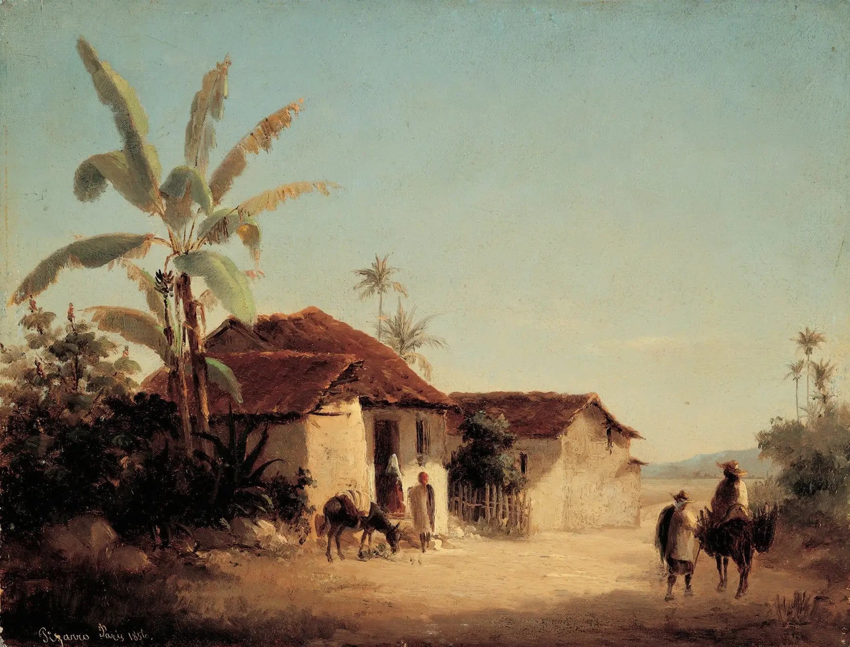 Paysage avec masures et palmiers - Camille Pissarro image 1 copie de tableau peinte à la main