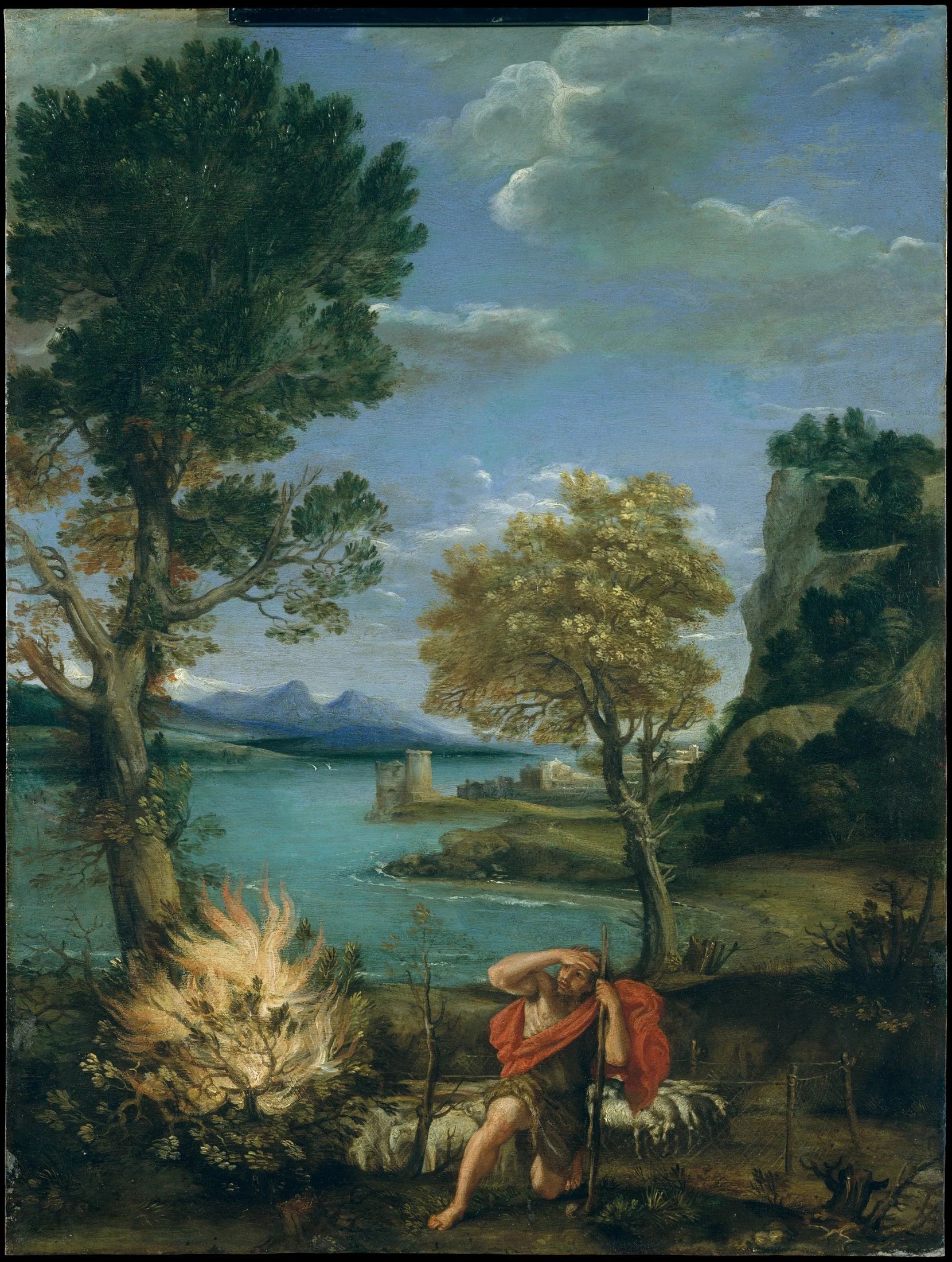 Paysage avec Moïse et le buisson ardent - Domenichino image 1 copie de tableau peinte à la main
