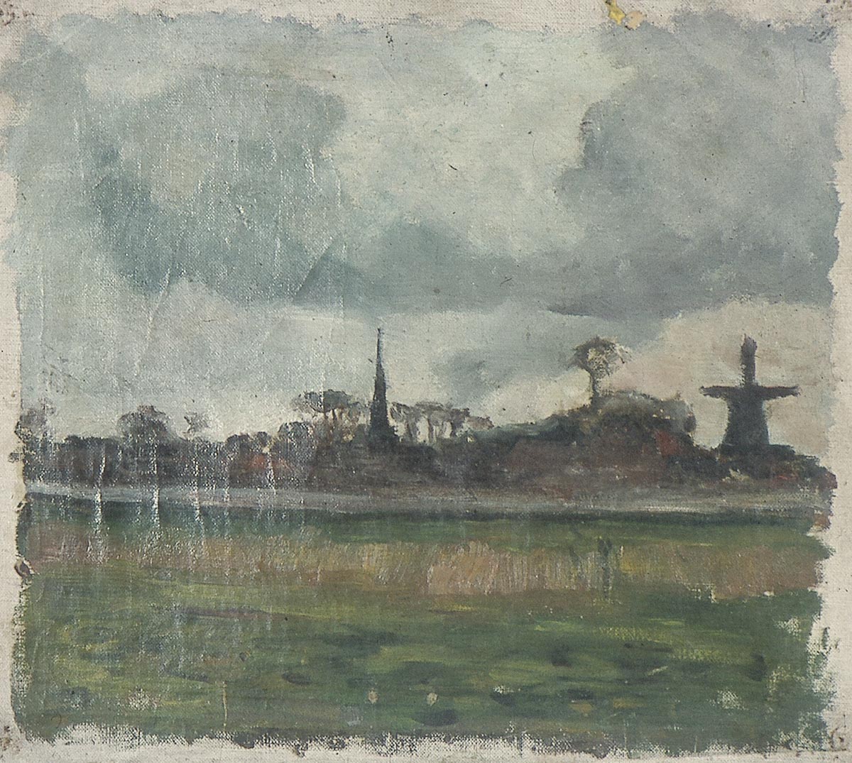Paysage avec moulin à vent et église - Theo van Doesburg image 1 reproduction d’œuvre d’art à l’huile