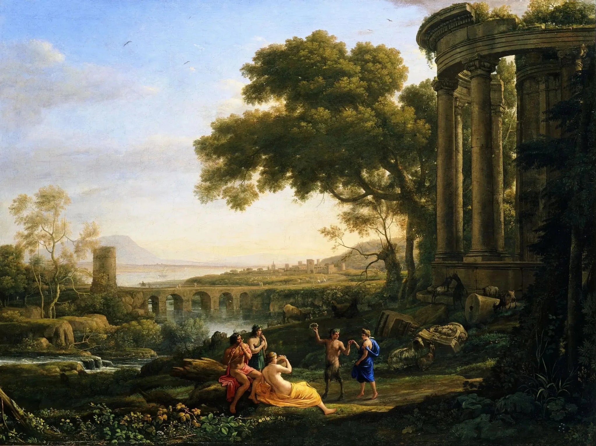 Paysage avec nymphe et satyre dansant - Claude Lorrain image 1 copie de tableau peinte à la main
