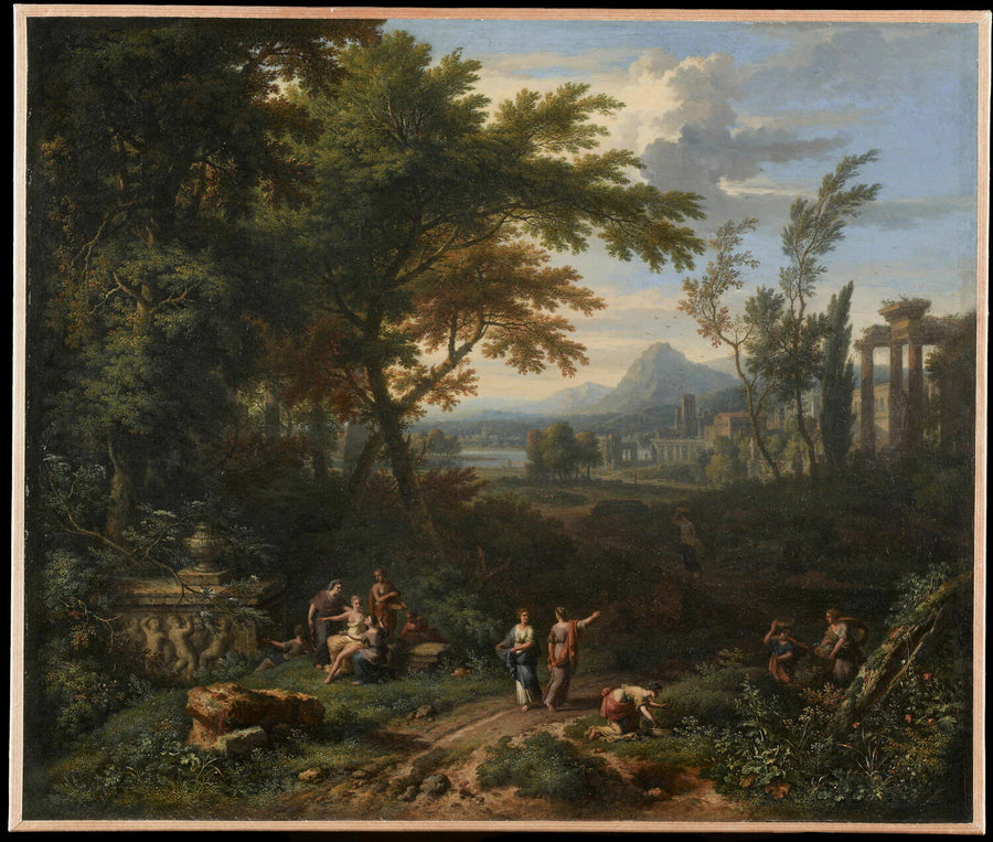 Paysage avec des nymphes autour d'un tombeau - Jan van Huysum