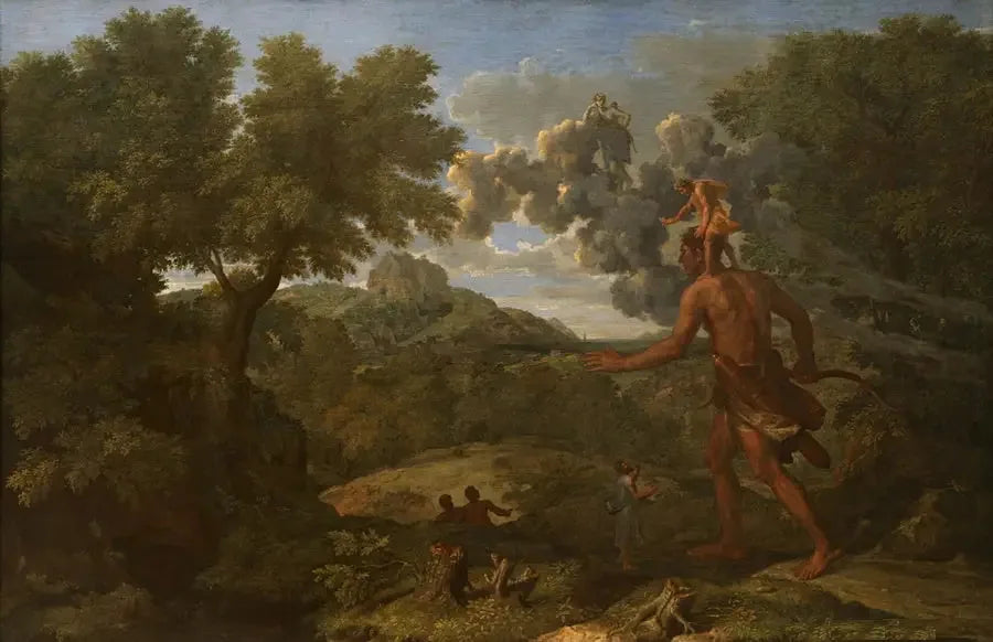 Paysage avec Orion aveugle cherchant le soleil - Nicolas Poussin image 1 reproduction de peinture à l’huile
