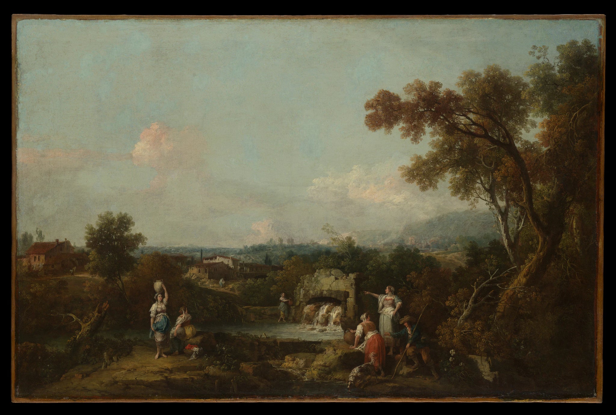 Paysage avec des paysans à une fontaine - Francesco Zuccarelli