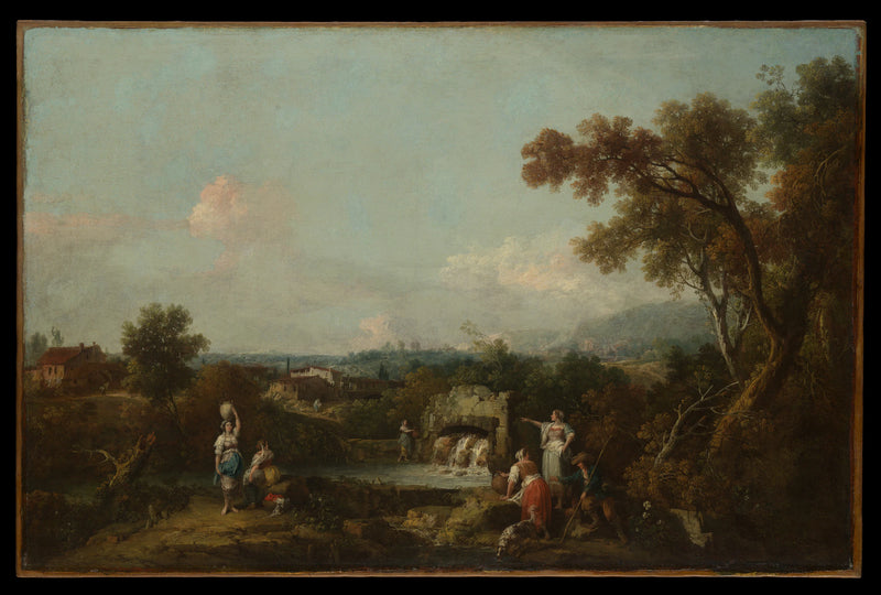 Paysage avec des paysans à une fontaine - Francesco Zuccarelli