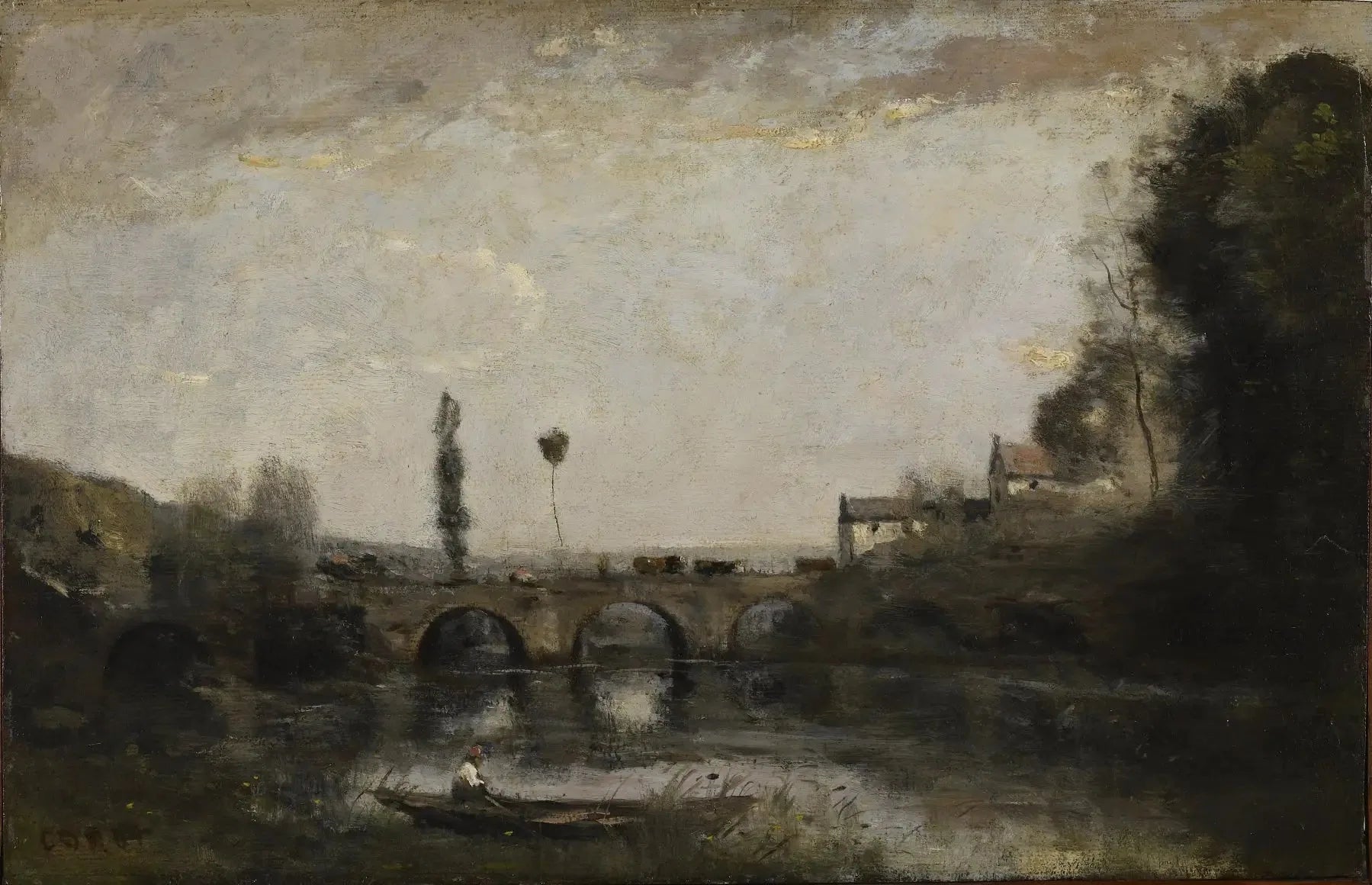 Paysage avec pont - Jean-Baptiste Camille Corot image 1 reproduction de peinture à l’huile