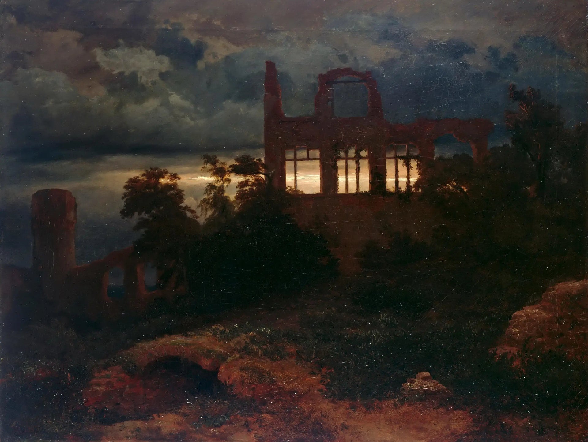 Paysage avec ruines de château - Arnold Böcklin image 1 reproduction artisanale de tableau