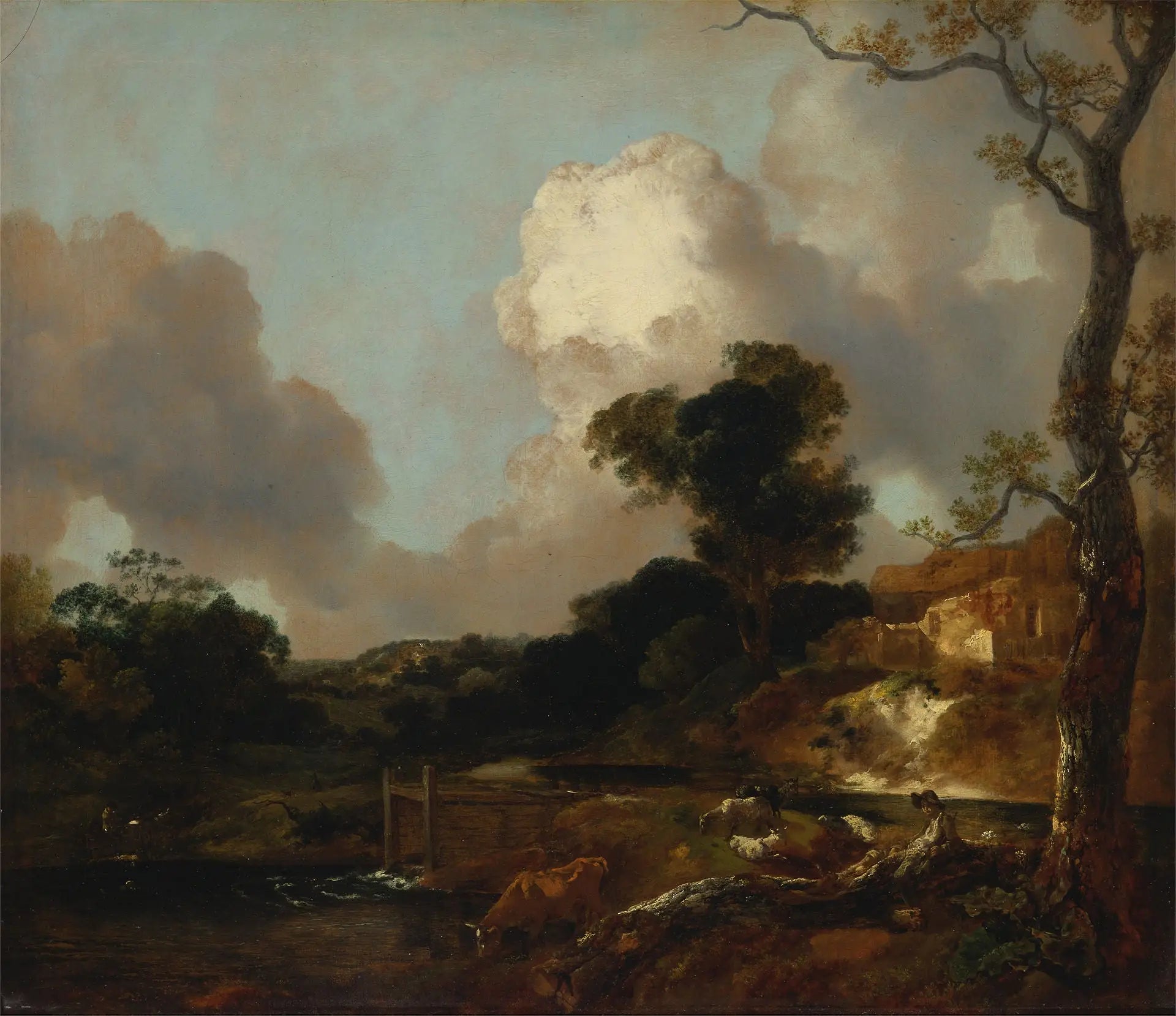 Paysage avec ruisseau et barrage - Thomas Gainsborough image 1 reproduction artisanale de tableau