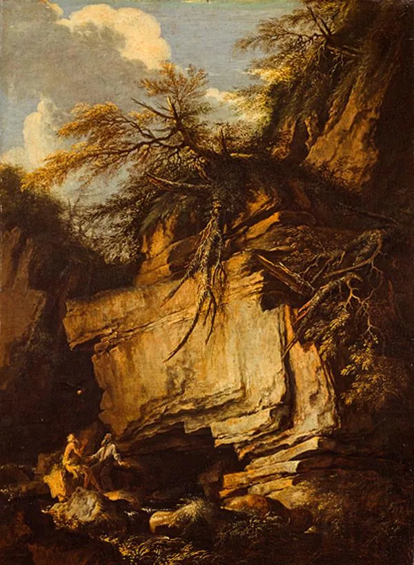 Paysage avec saint Antoine l'abbé et saint Paul l'ermite - Salvator Rosa image 1 copie peinte à la main à l’huile