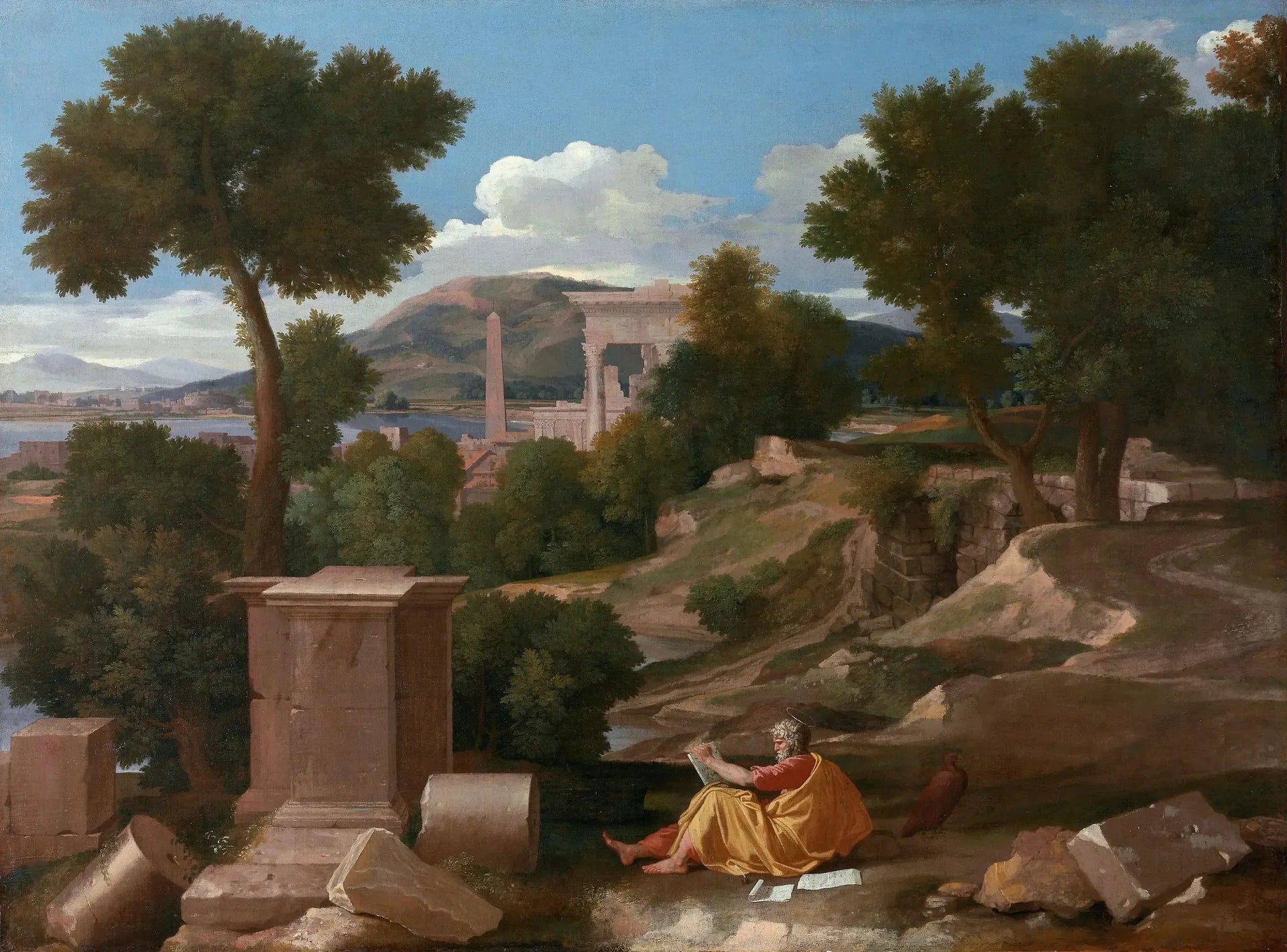 Paysage avec saint Jean à Patmos - Nicolas Poussin image 1 reproduction artisanale de tableau