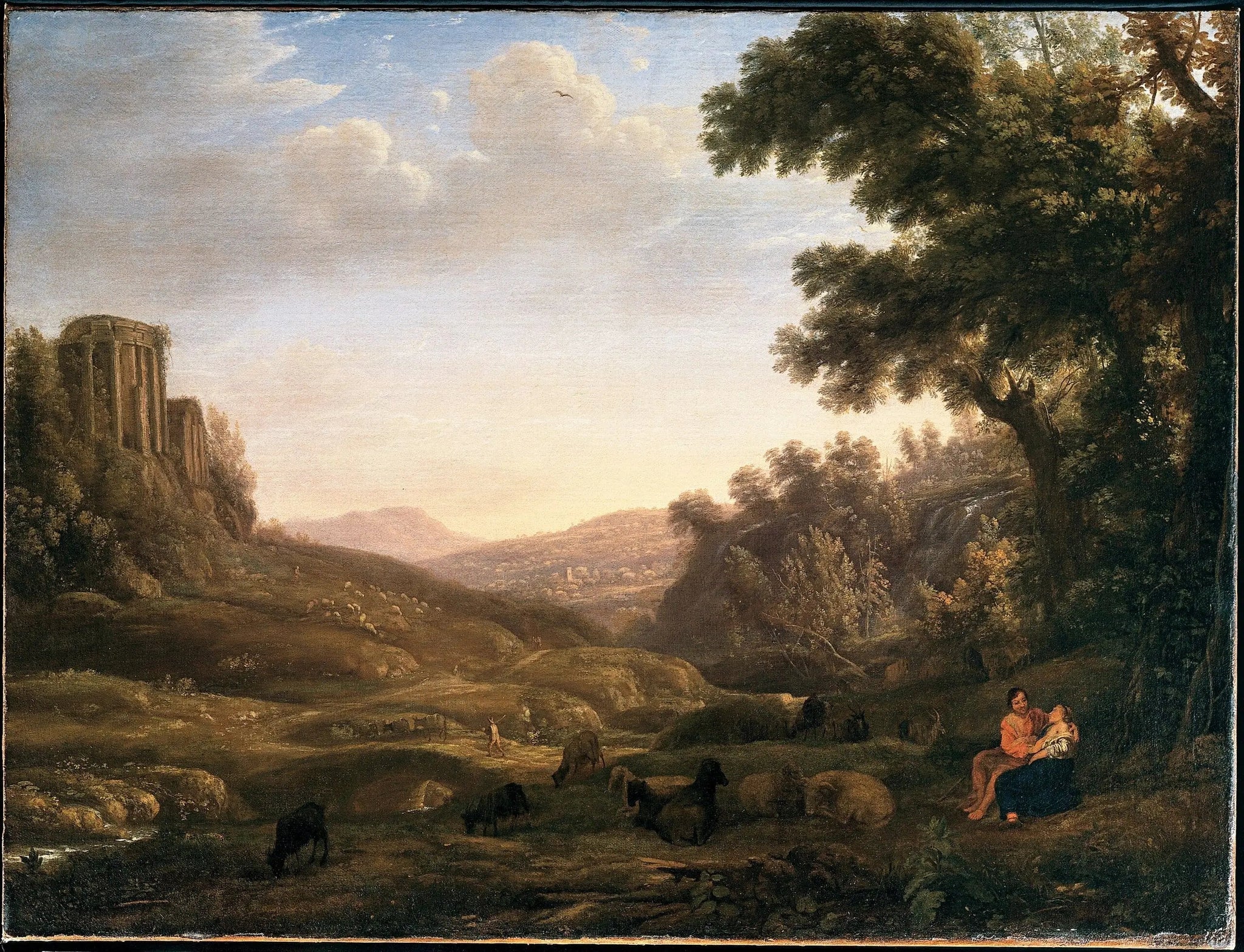 Paysage avec un berger et une bergère - Claude Lorrain image 1 copie peinte à la main à l’huile