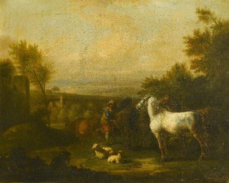 Paysage avec un bouvier, du bétail et des chevaux - Adriaen van de Velde image 1 tableau peint à l’huile sur toile