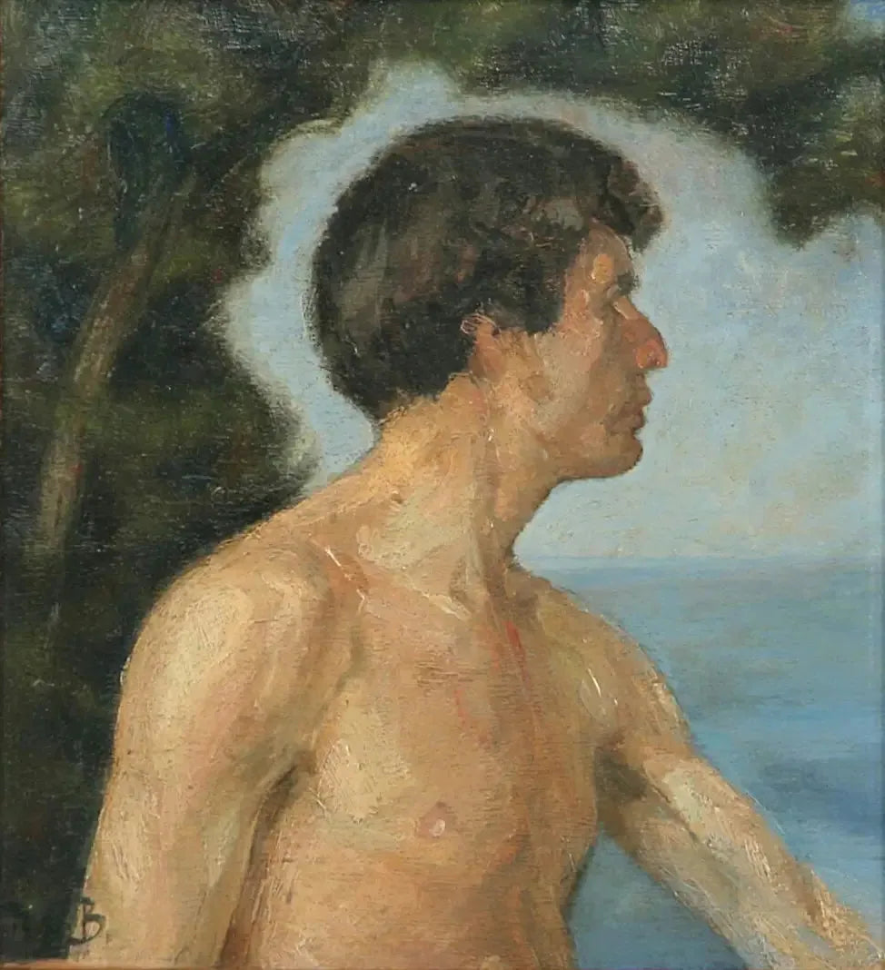 Paysage avec un homme. - H. A. Brendekilde image 1 copie de tableau peinte à la main
