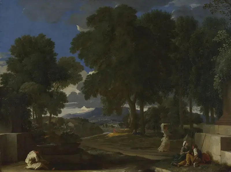 Paysage avec un homme se lavant les pieds - Nicolas Poussin image 1 copie de tableau peinte à la main
