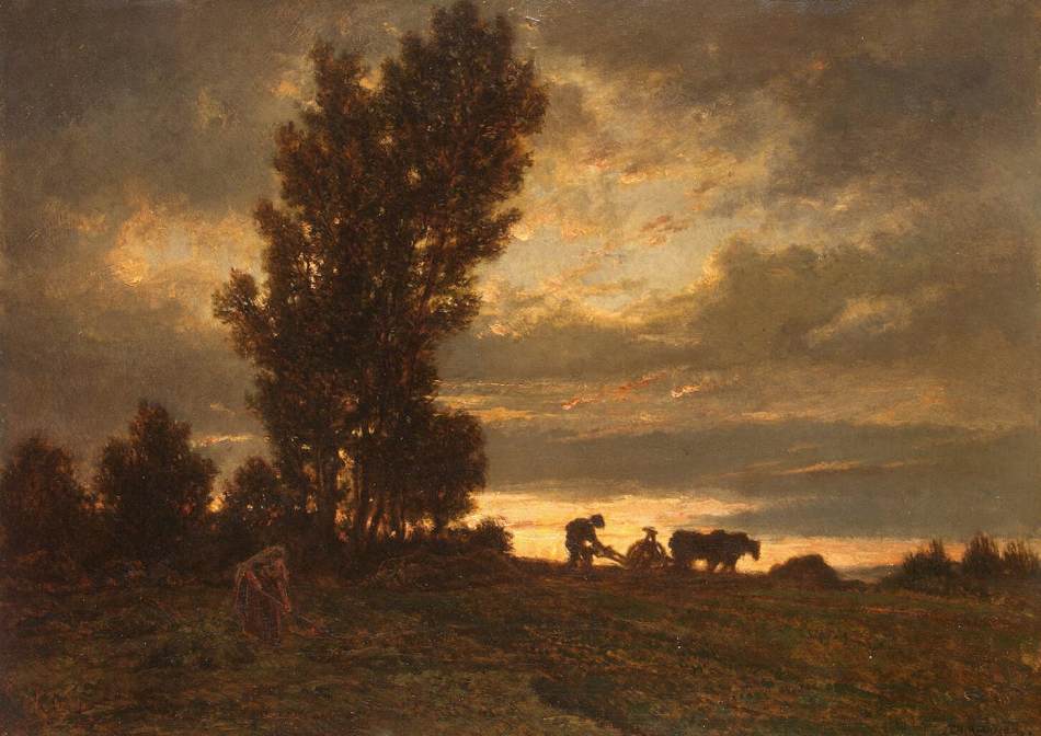 Paysage avec un laboureur - Théodore Rousseau image 1 reproduction artisanale de tableau