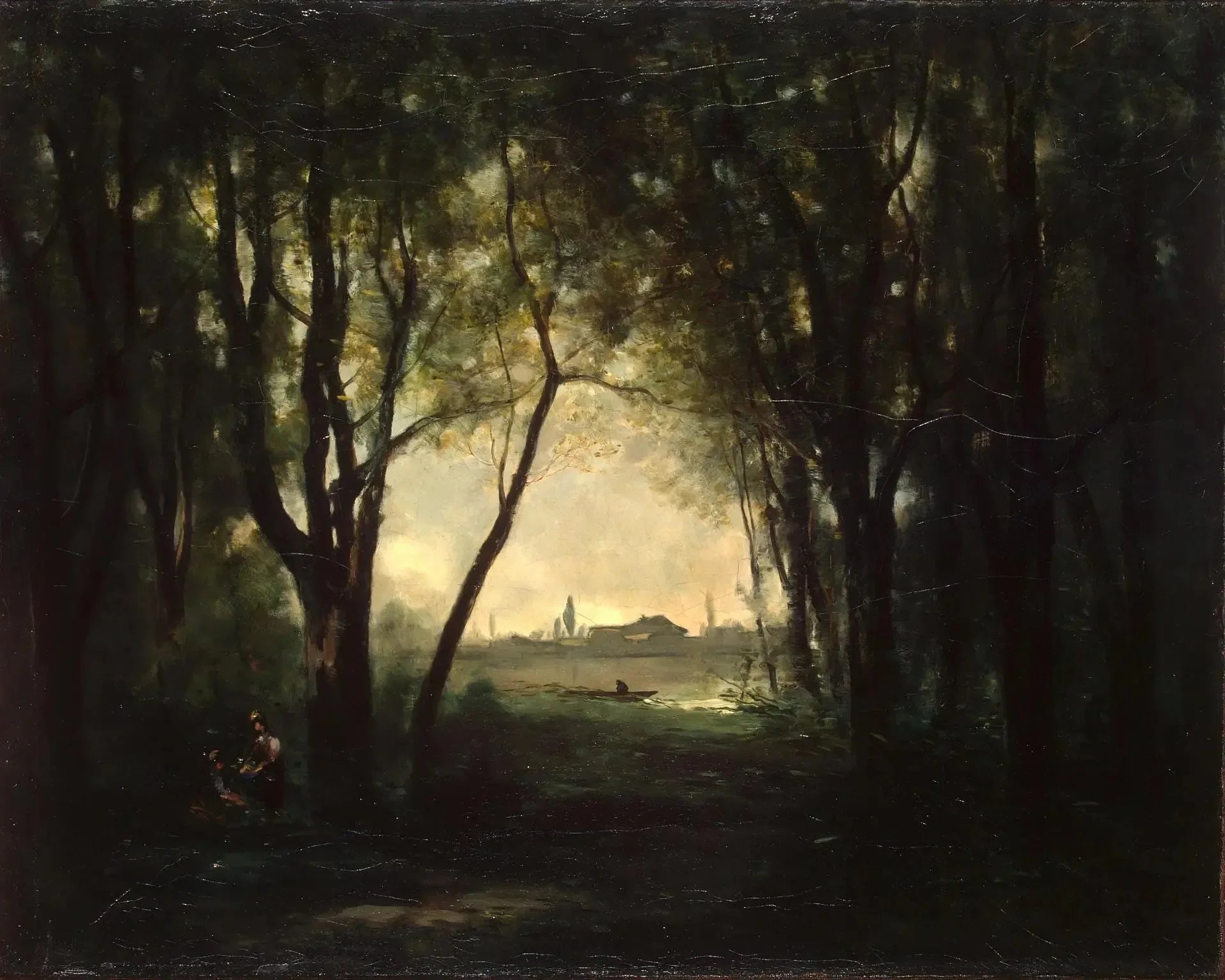 Paysage avec un lac - Jean-Baptiste Camille Corot image 1 tableau peint à l’huile sur toile