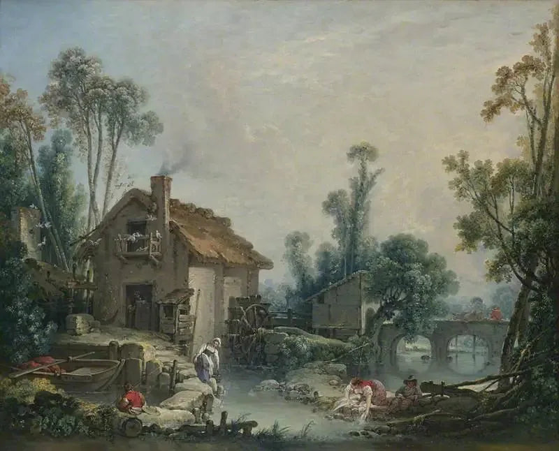 Paysage avec un moulin à eau - François Boucher image 1 copie de tableau peinte à la main