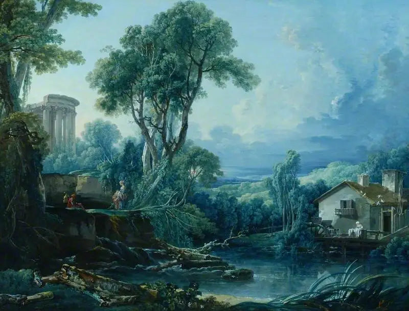 Paysage avec un moulin à eau - François Boucher image 1 reproduction d’œuvre d’art à l’huile
