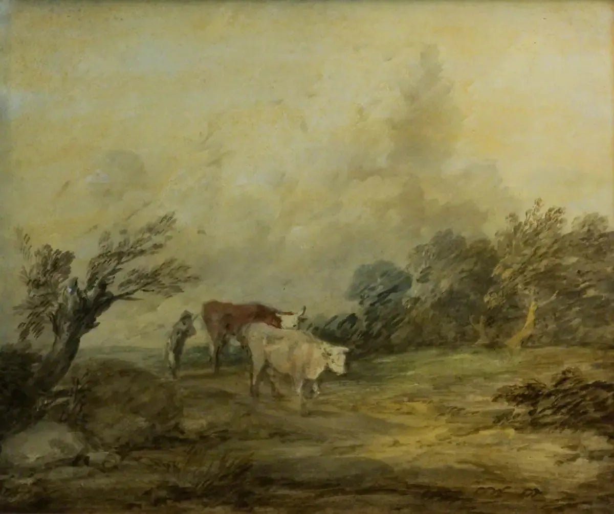 Paysage avec un paysan conduisant des vaches - Thomas Gainsborough image 1 reproduction de peinture à l’huile