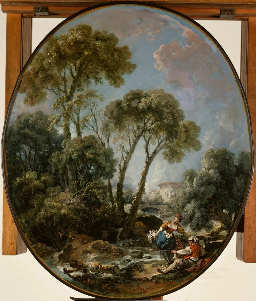 Paysage avec un pêcheur et une jeune femme - François Boucher