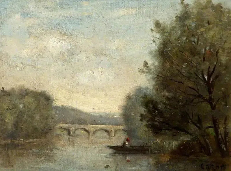 Paysage avec un pont - Jean-Baptiste Camille Corot image 1 reproduction de peinture à l’huile