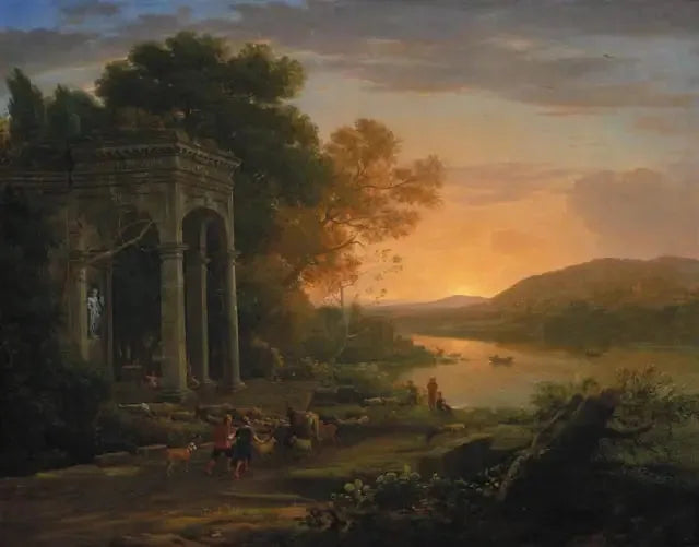 Paysage avec un temple de Bacchus - Claude Lorrain image 1 tableau peint à l’huile sur toile