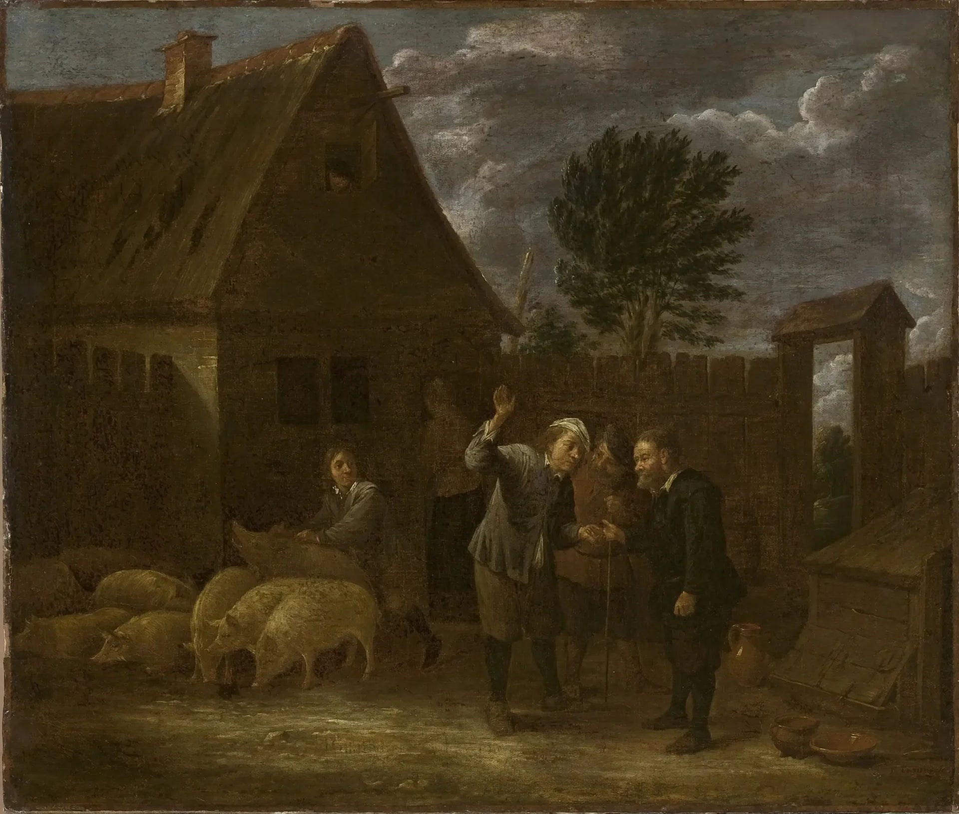 Paysage avec un vendeur de cochons - David Teniers le Jeune image 1 tableau peint à l’huile sur toile