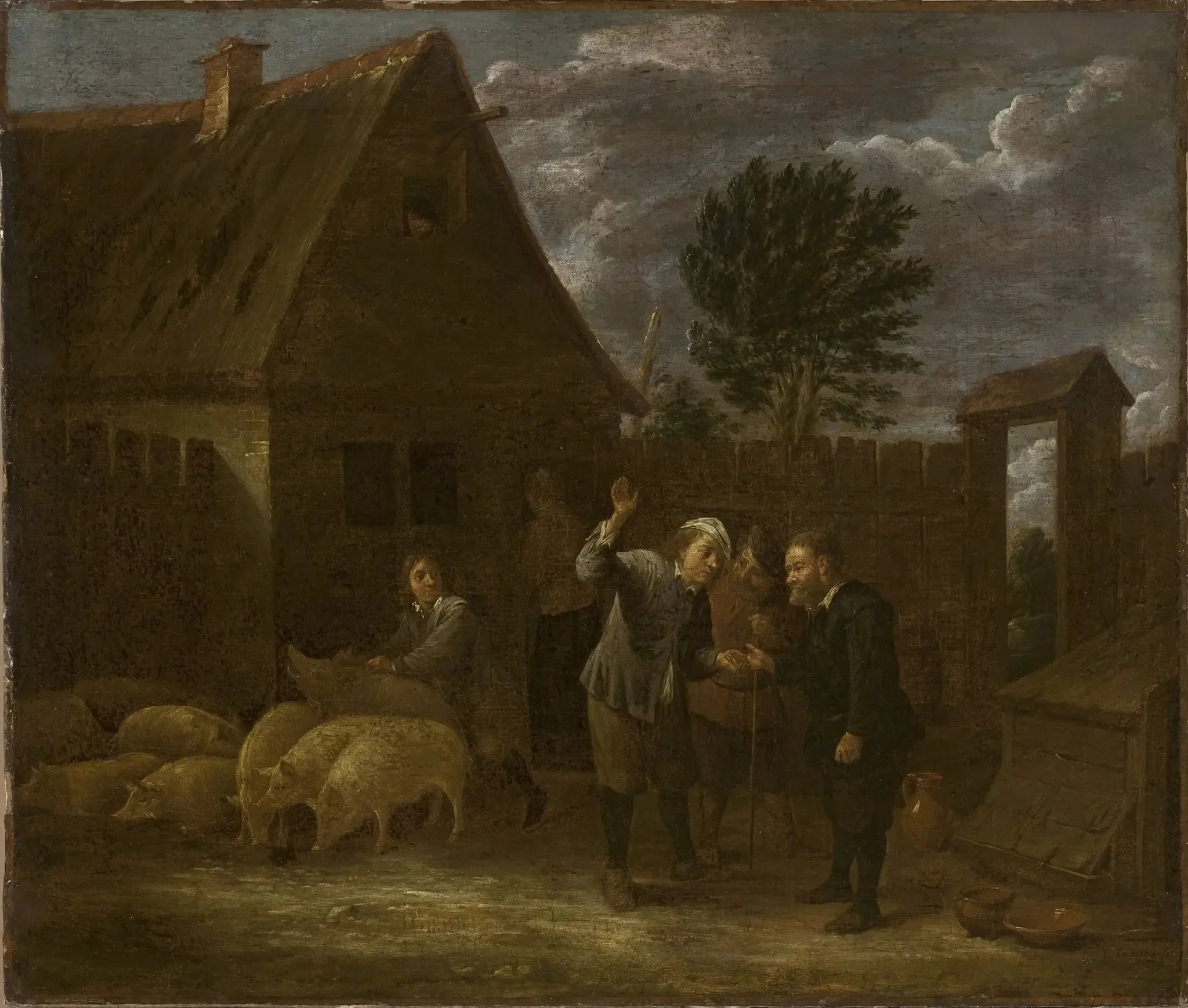 Paysage avec un vendeur de cochons - David Teniers le Jeune image 1 tableau peint à l’huile sur toile