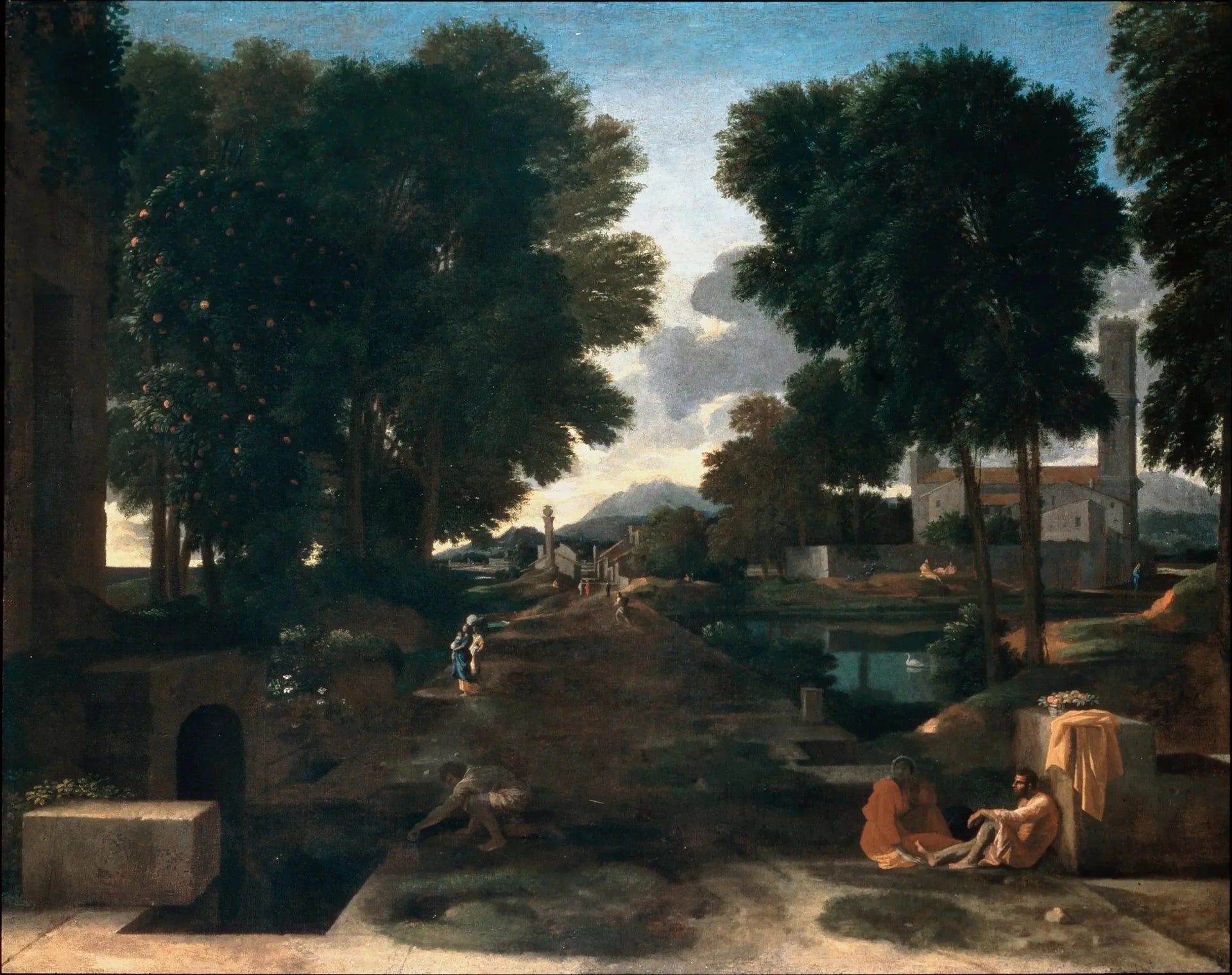 Paysage avec un voyageur au repos - Nicolas Poussin image 1 copie peinte à la main à l’huile