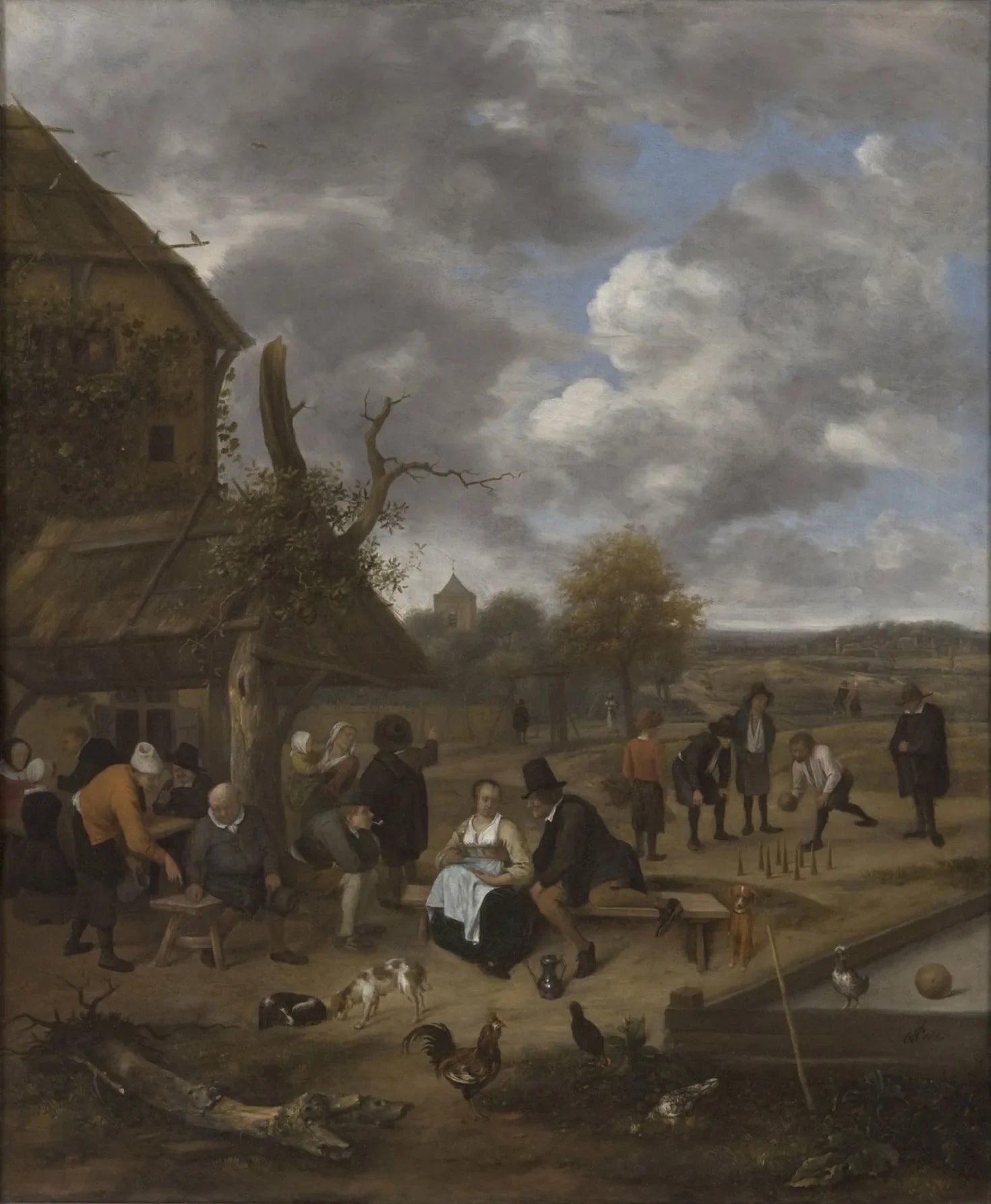 Paysage avec une auberge et des quilles - Jan Steen image 1 copie de tableau peinte à la main