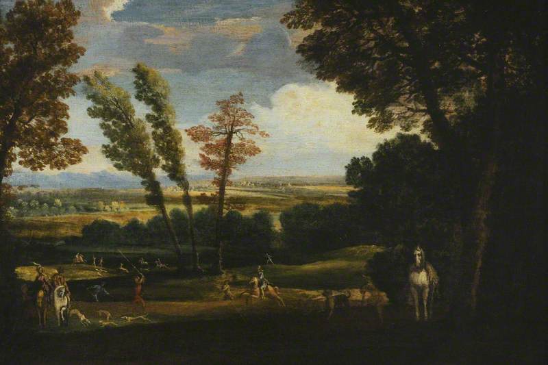 Paysage avec une chasse au cerf - Annibale Carracci image 1 reproduction de peinture à l’huile