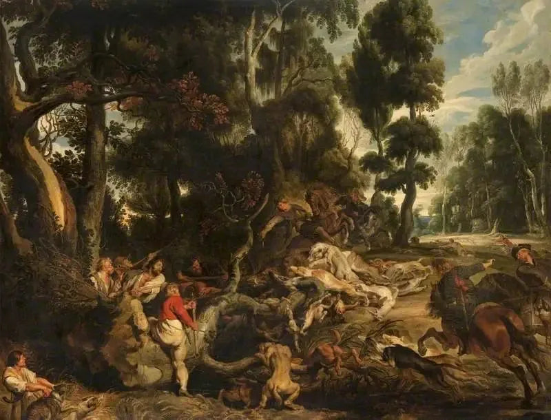 Paysage avec une chasse au sanglier - Peter Paul Rubens image 1 reproduction artisanale de tableau