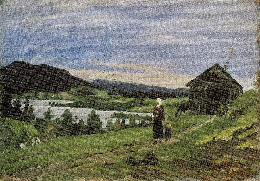 Paysage avec une femme et un enfant - Edvard Munch image 1 tableau peint à l’huile sur toile