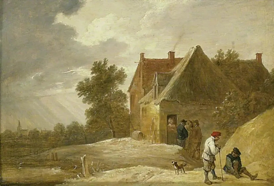 Paysage avec une ferme et des personnages au bord d'une rivière - David Teniers le Jeune image 1 tableau peint à l’huile sur toile