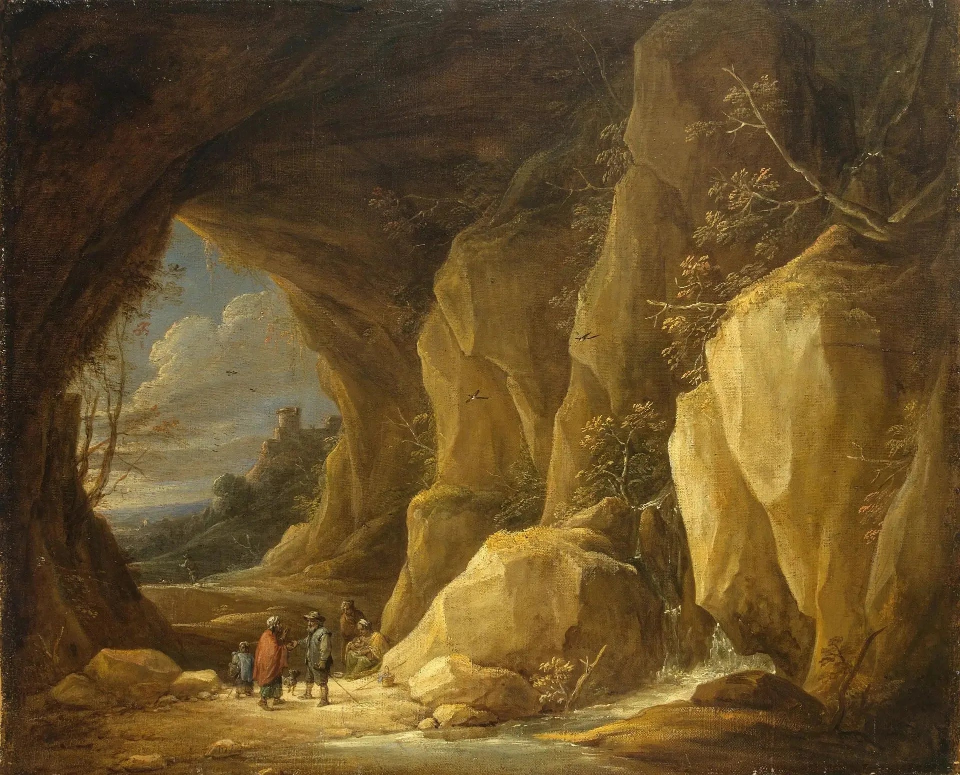 Paysage avec une grotte et un groupe de gitans - David Teniers le Jeune image 1 tableau peint à l’huile sur toile