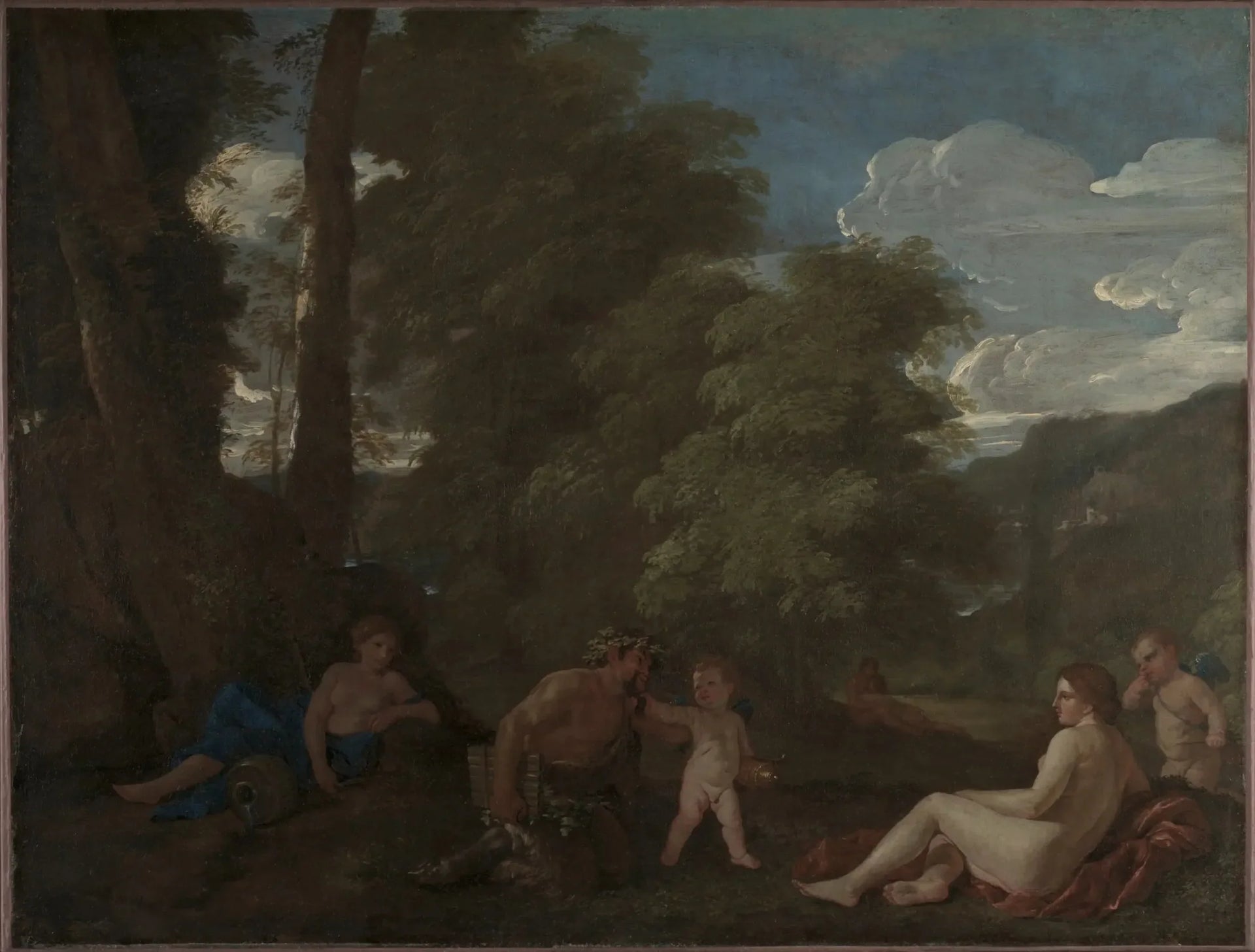 Paysage avec une nymphe et un satyre - Nicolas Poussin image 1 copie de tableau peinte à la main