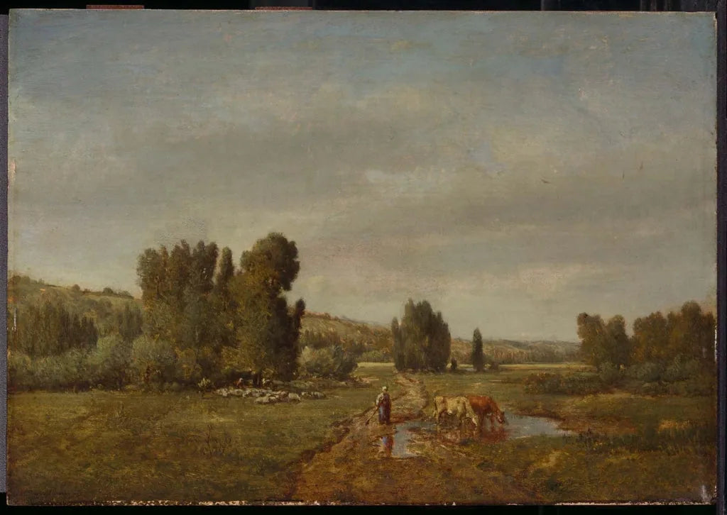 Paysage avec une paysanne abreuvant ses vaches - Théodore Rousseau image 1 reproduction d’œuvre d’art à l’huile