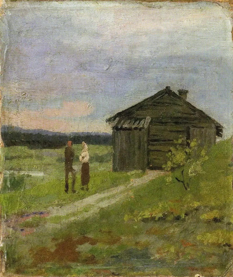 Paysage avec une petite maison et deux personnes - Edvard Munch