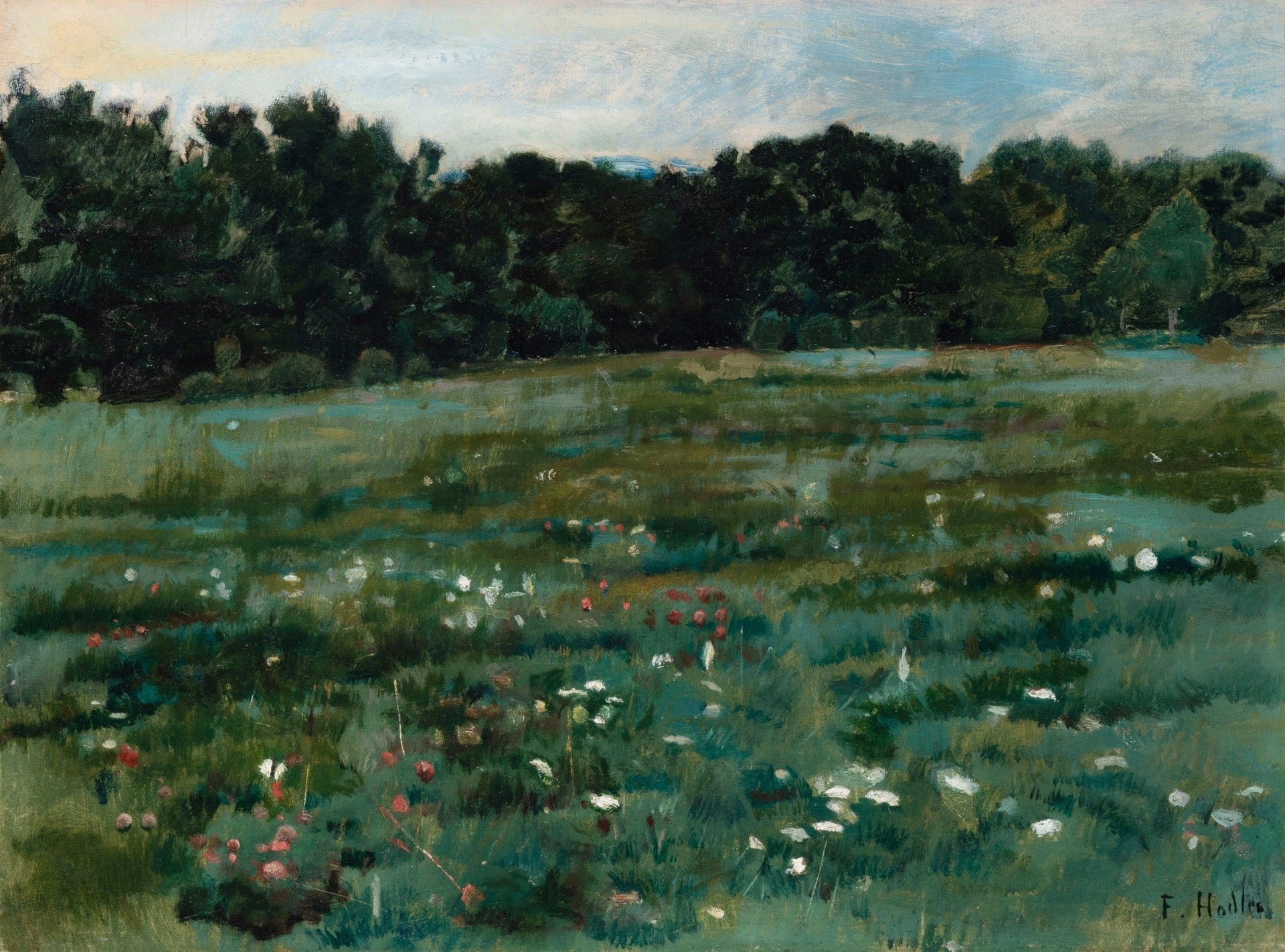 Paysage avec une prairie et la lisière d'une forêt - Ferdinand Hodler image 1 reproduction artisanale de tableau
