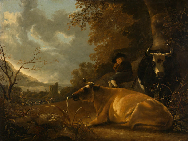Paysage avec des vaches et un berger - Artiste inconnu du Rijksmuseum