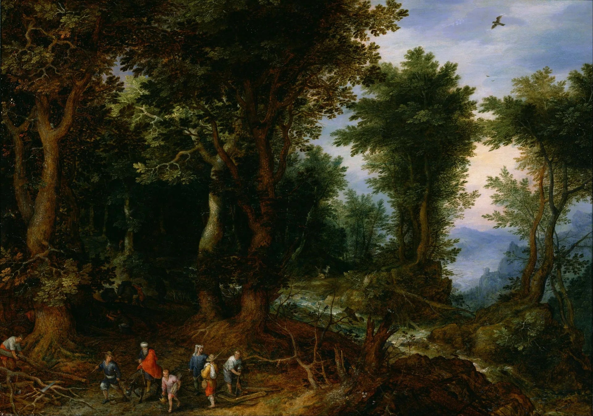 Paysage boisé avec Abraham et Isaac - Jan Brueghel l'Ancien image 1 copie de tableau peinte à la main