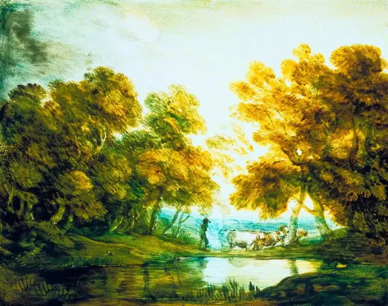 Paysage boisé avec berger conduisant du bétail - Thomas Gainsborough image 1 tableau peint à l’huile sur toile