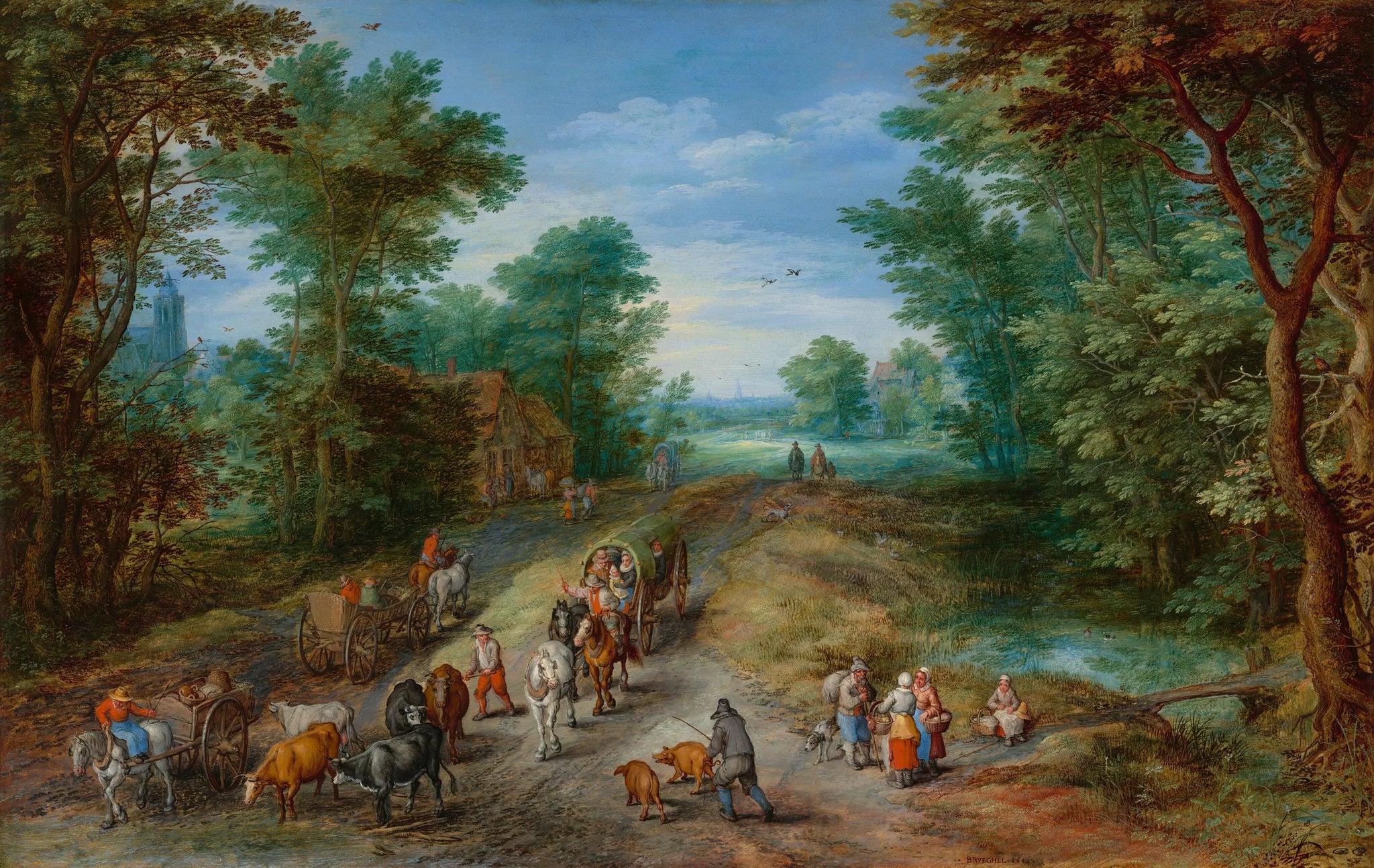 Paysage boisé avec des voyageurs - Jan Brueghel l'Ancien image 1 copie peinte à la main à l’huile