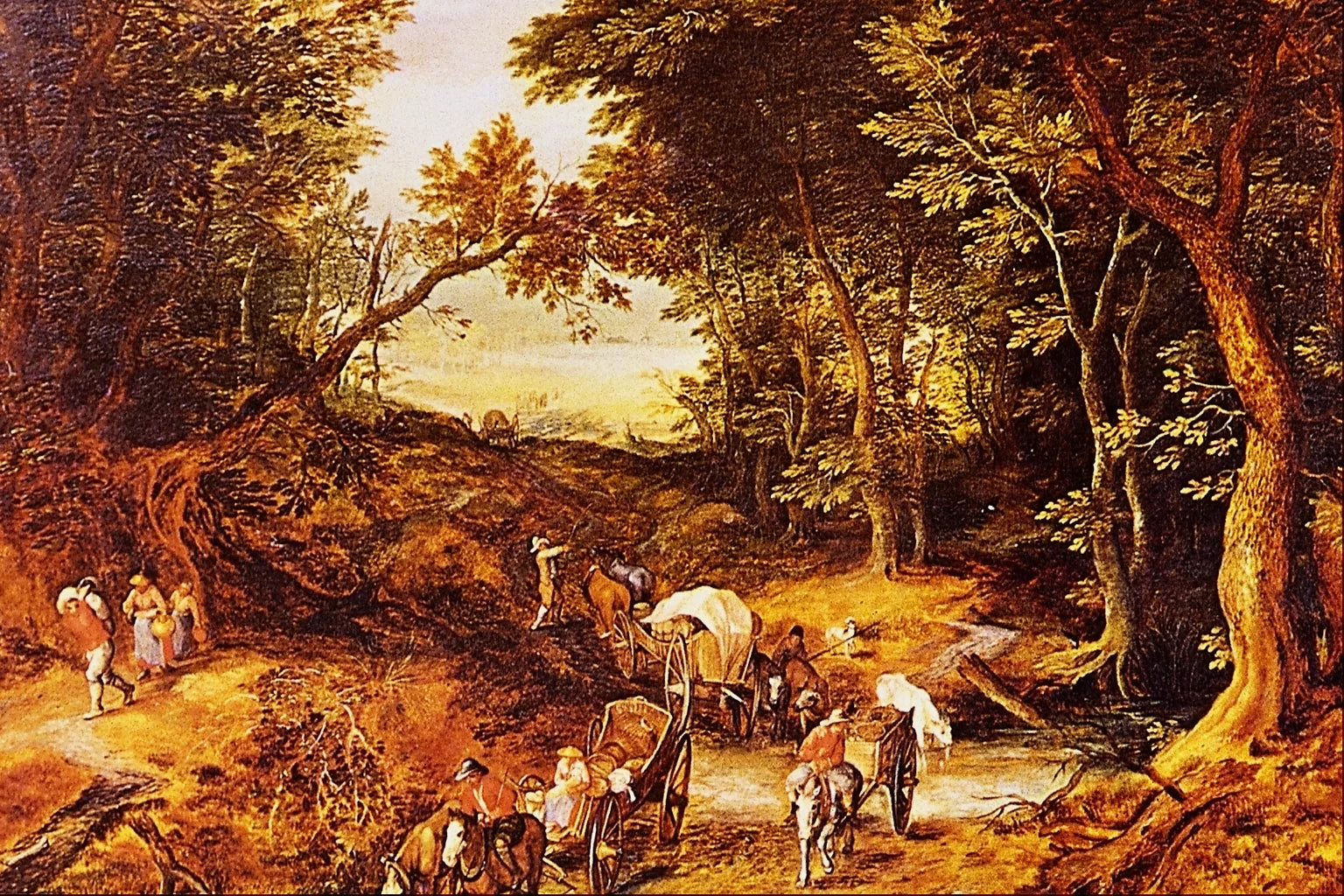Paysage boisé avec des voyageurs traversant une rivière - Jan Brueghel l'Ancien image 1 reproduction d’œuvre d’art à l’huile