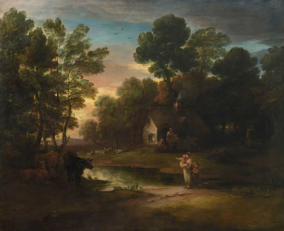 Paysage boisé avec du bétail au bord d'un étang - Thomas Gainsborough image 1 reproduction de peinture à l’huile