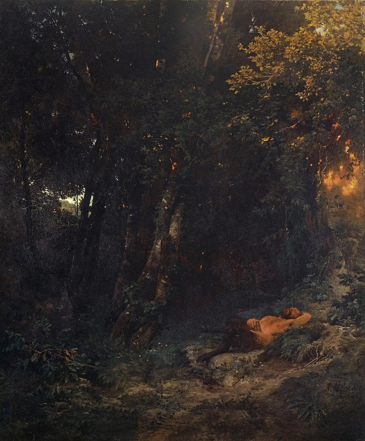 Paysage boisé avec Pan se reposant - Arnold Böcklin image 1 reproduction d’œuvre d’art à l’huile