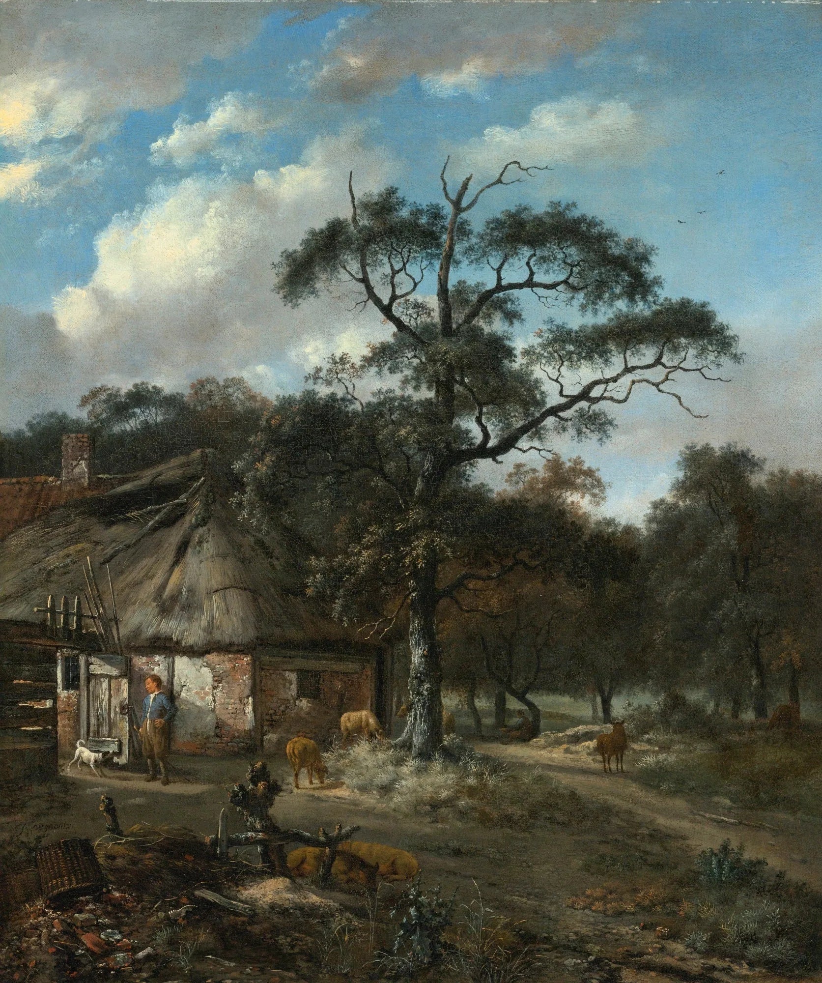 Paysage boisé avec un garçon et des animaux près d'une maisonnette - Adriaen van de Velde image 1 reproduction artisanale de tableau