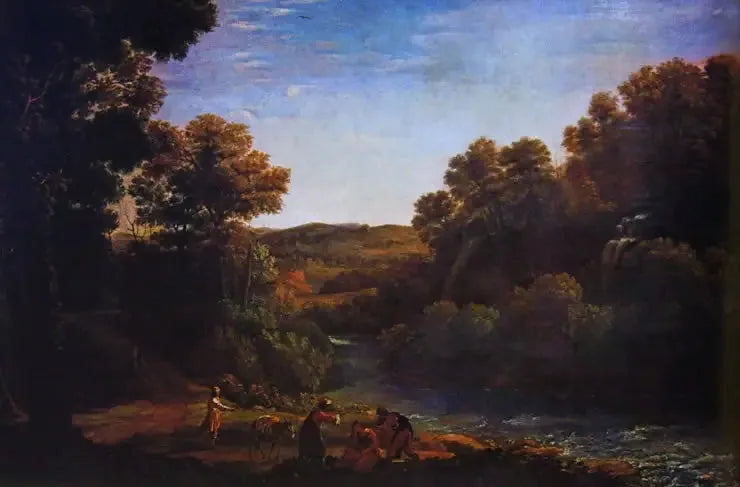 Paysage boisé avec un ruisseau - Claude Lorrain image 1 reproduction de peinture à l’huile