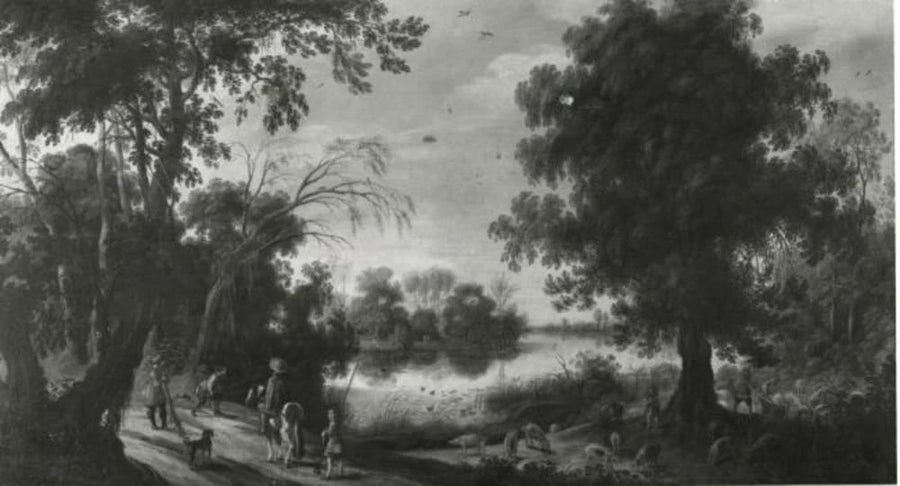Paysage boisé avec vue sur un lac - Sébastien Vrancx