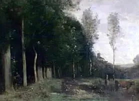 Paysage boisé en vue d'un village - Jean-Baptiste Camille Corot image 1 copie de tableau peinte à la main